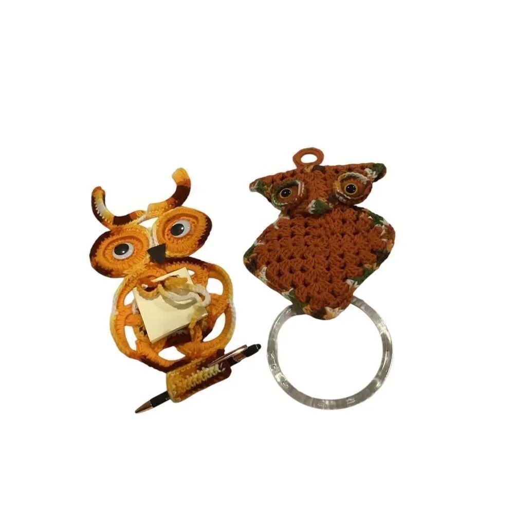 Vintage Crochet Owl Notepad & Towel Holders